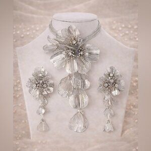 Kate Middleton Famous Cascading Silver Floral Earrings&Necklace